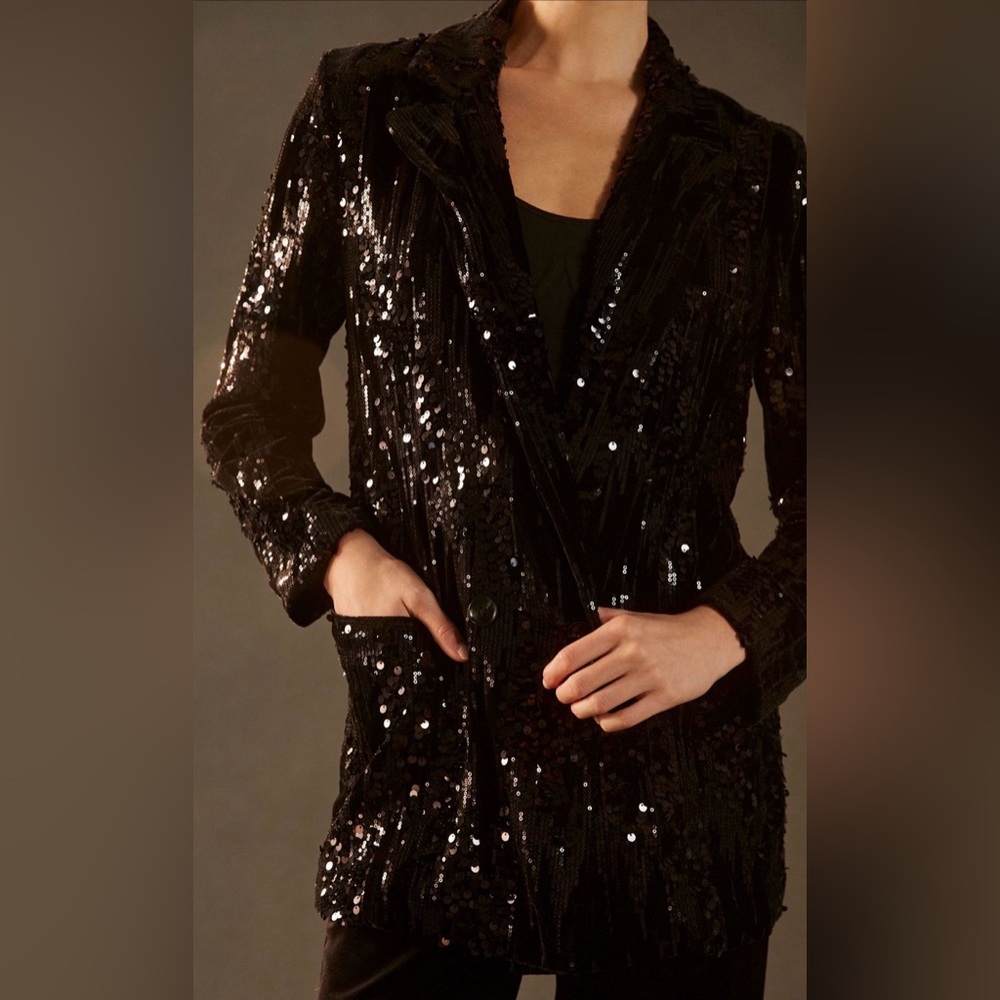 Anthropologie Hutch Velvet Sequin Black Blazer NWT Size Small